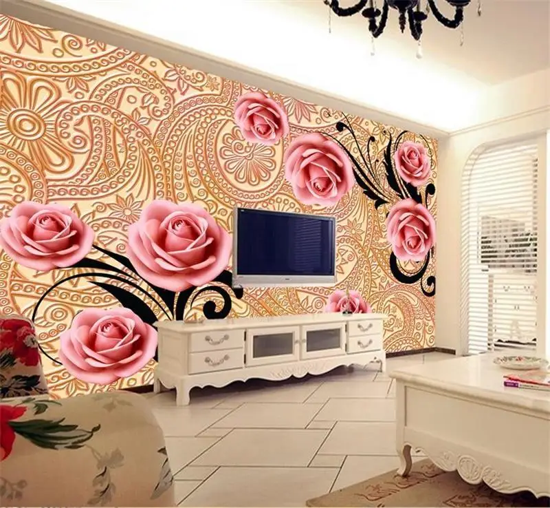 Пользовательские 3d фото обои комнаты нетканые фрески рельефная роза цветы