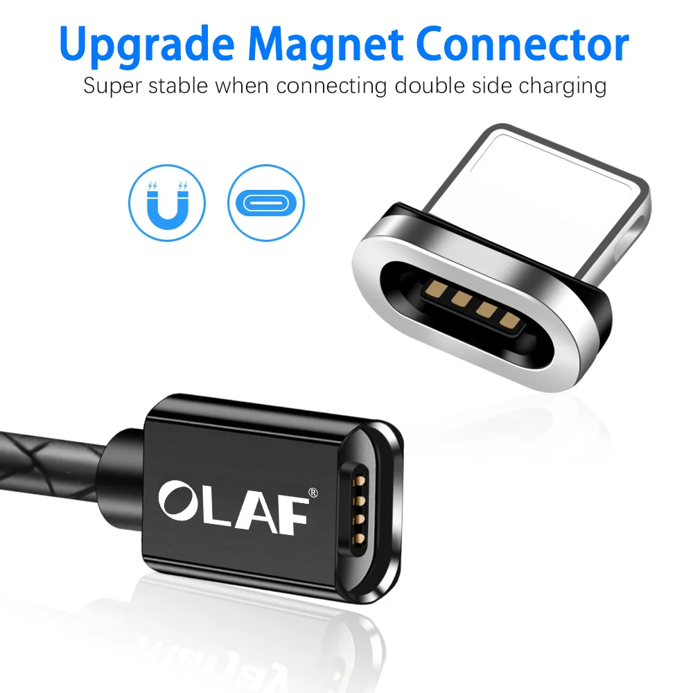 Магнитный usb-кабель Олаф для iphone XS Max 3A, быстрая зарядка, 1 м, 2 м, кабель Micro USB type-C для samsung, Xiaomi, магнитное зарядное устройство