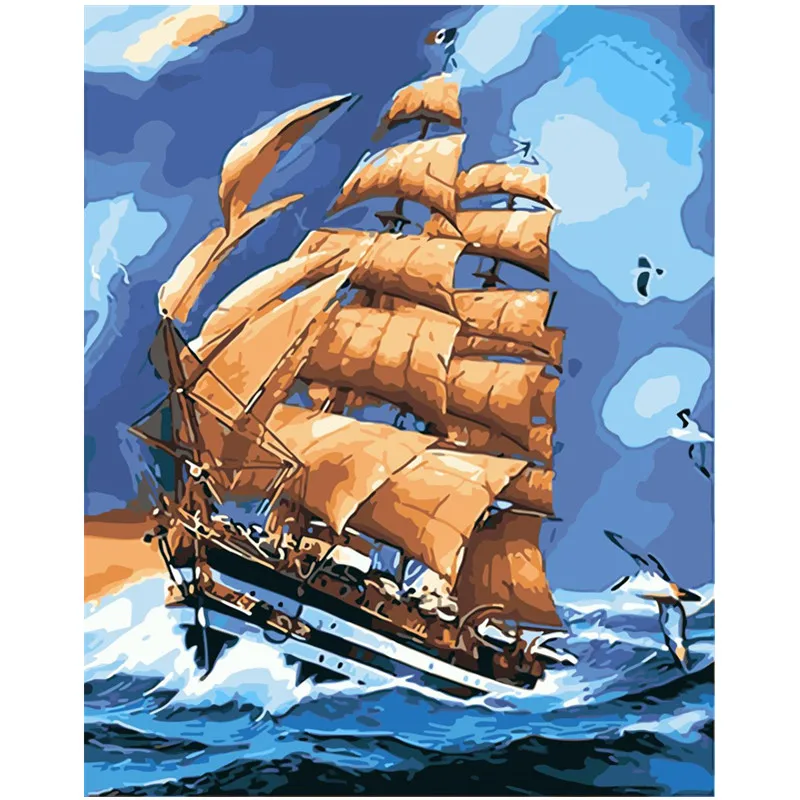 Картина по номерам сделай сам Прямая поставка 40x50 60x75 см парусная лодка на море