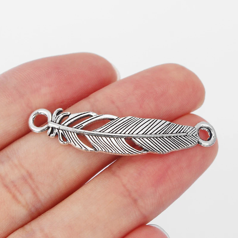 

20pcs Alloy Feather Leaf Charms Pendants Connector For Necklace Jewelry Making Findings 46x10.5mm