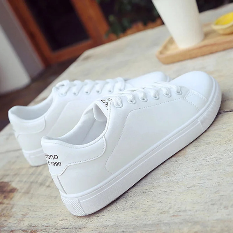 

Female shoes sneakers women casual shoes 2020 new sewing fashion lace up ladies white shoes woman cheap PU leather shoes