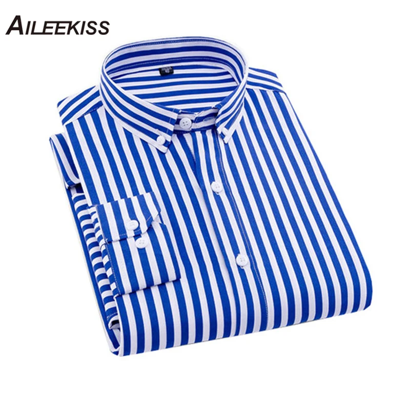 AILEEKISS 2019 Фирменная Новинка Camisa Masculina мужские рубашки повседневные в полоску с