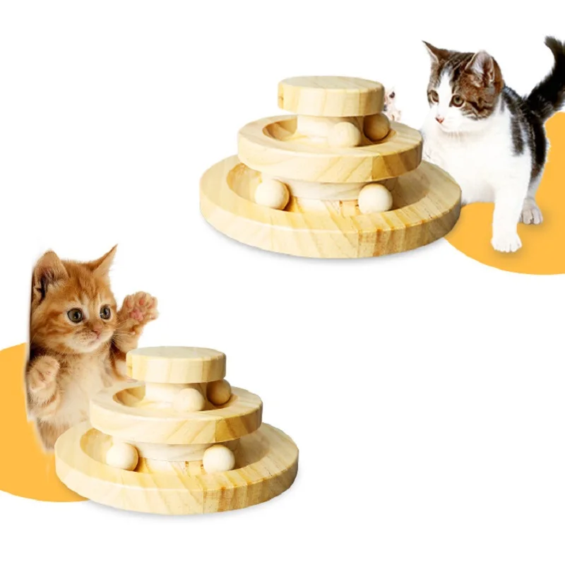 Оригинальные деревянные забавные игрушки для кошек, игрушки для кошек, интеллектуальные тройные игровые диски, игрушки для кошек, мячи для кошек, сумасшедший диск с шариком, Интерактивная игрушка