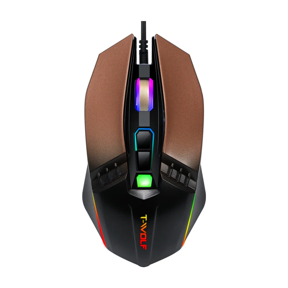 T-WOLF V8 компьютерная проводная мышь для геймера 2400 dpi Регулируемая эргономичная оптическая мышь RGB подсветка офисные USB мыши для настольного ноутбука - Цвет: Golden