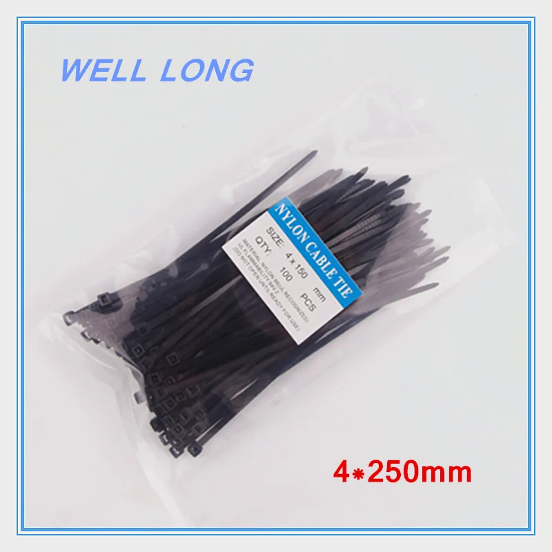 200 шт./лот 4*250 мм черные нейлоновые кабельные стяжки на молнии стяжки.|zip ties|cable zip