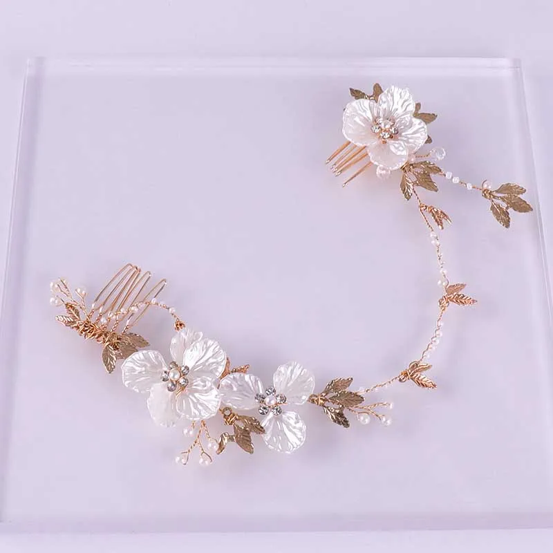 FORSEVEN золотые жемчужные стразы повязка на голову узором из цветов и листьев