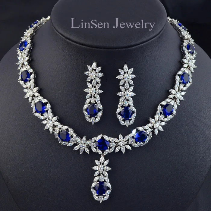 New arrival fashion luxury blue/green/red/white zircon necklace earring jewelry set high quality party/wedding for women | Украшения и