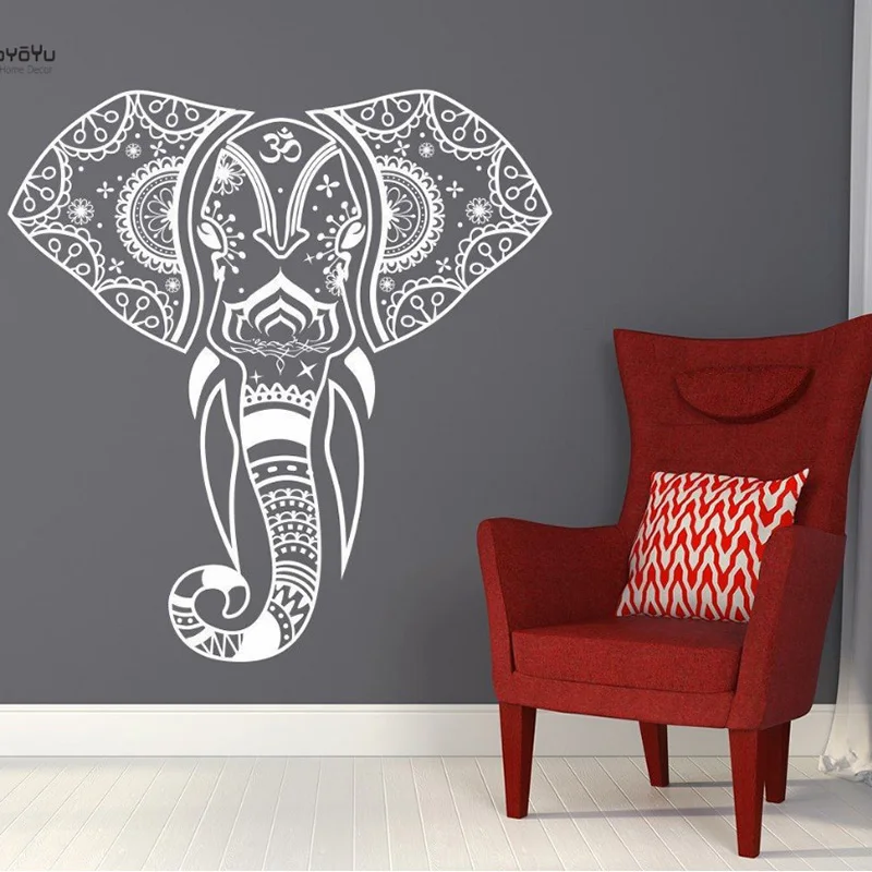 Виниловая наклейка на стену yoyoyoyu с изображением слона мандалы, съемная наклейка для гостиной, спальни, украшение для дома, художественный постер YO082