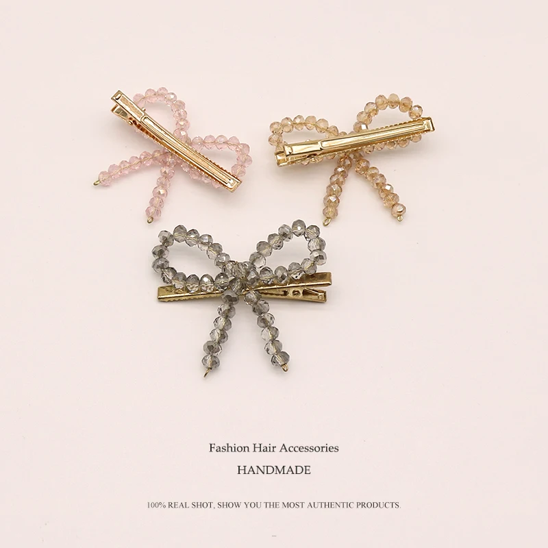 Euhra Crystal Hair clip for women's Gold Copper bow-knot Barrettes Pink White Rosette wedding Party hair accessories |