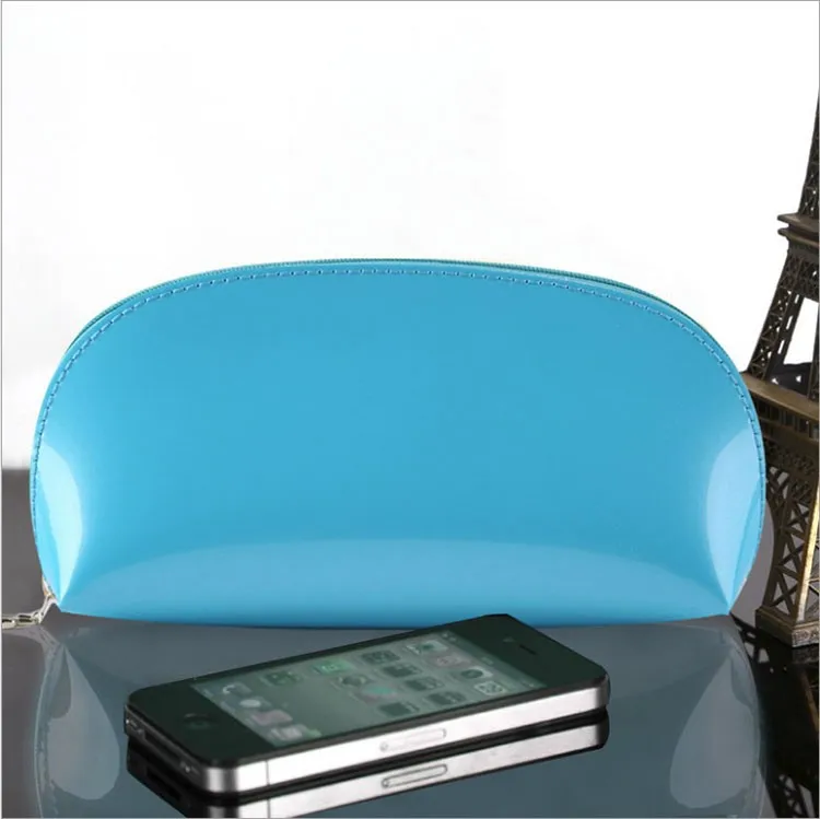 Сумка для макияжа женская из лакированной кожи конфетная однотонная на молнии|make