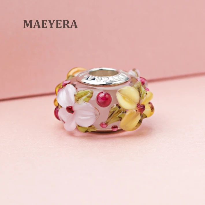 MAEYERA 925 серебряный сердечник стеклянные желто-бледно-розовые стерео лепестки из