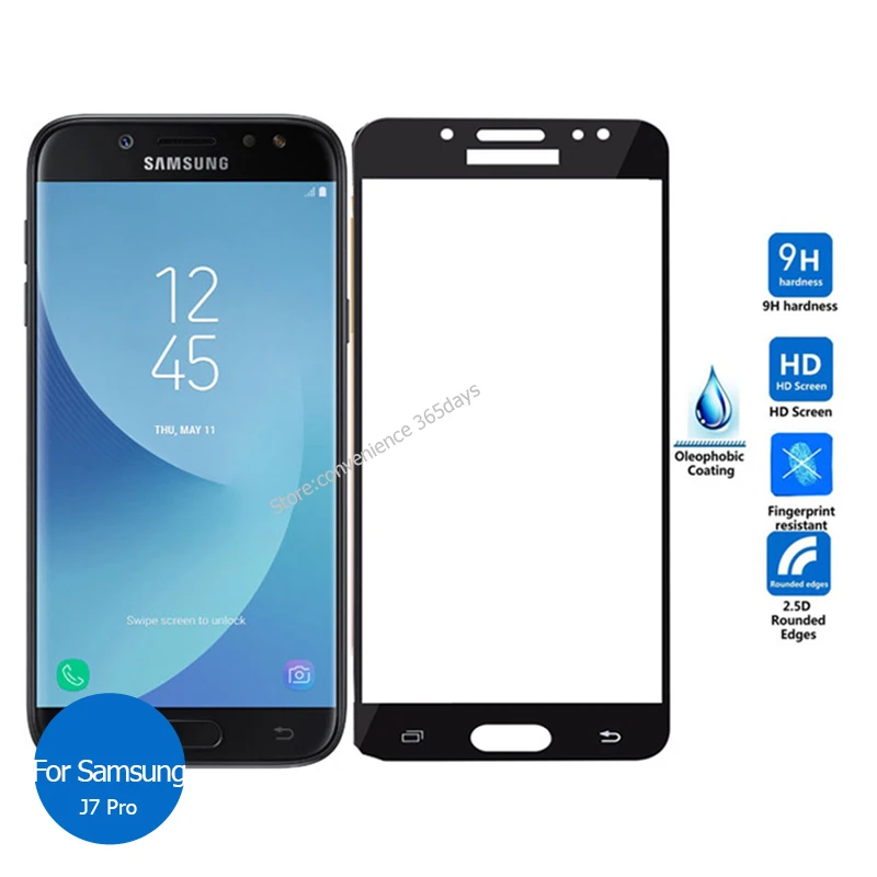 

For Samsung Galaxy J7 Pro 2017 Full cover Tempered Glass Screen Protector 9h Safety Protective Film on J7Pro J 7 730F SM J730F