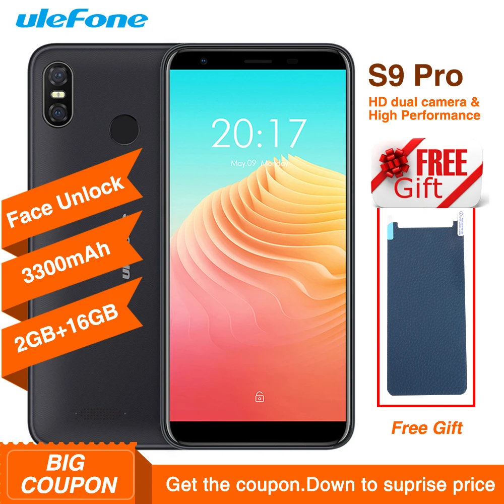 Ulefone S9 Pro 5 дюймов HD + 13 МП две тыловые камеры мобильный телефон Android 8 1 MTK6739 четыре