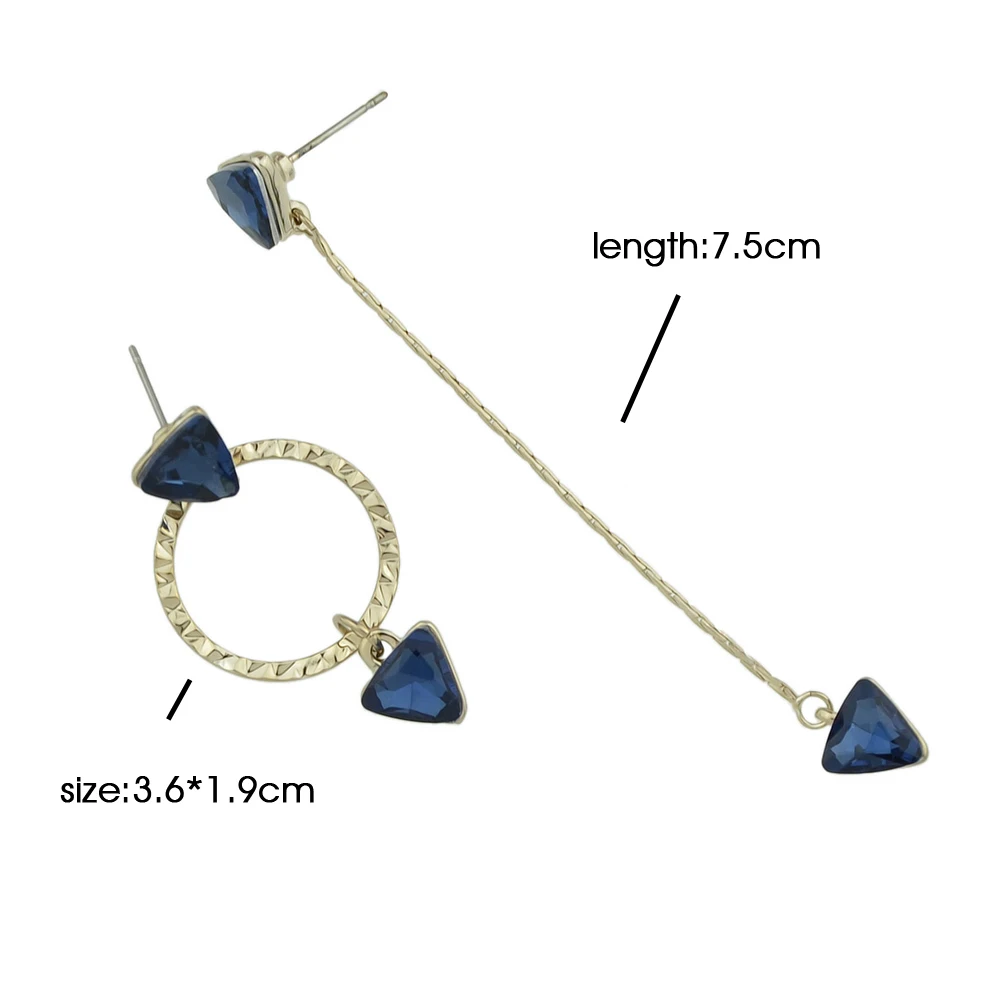 Boho Серьги серебро Цвет длинные цепи Асимметричный с голубой Треугольники со