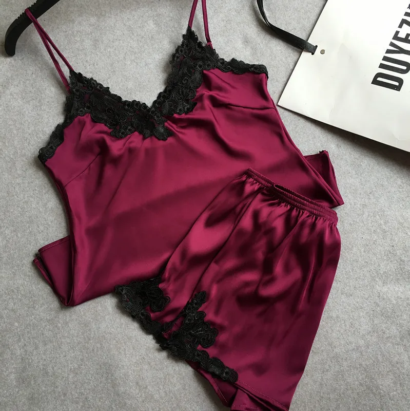 Osol Satin Pajama Set V Средства ухода за кожей шеи без рукавов на пижамы Для женщин