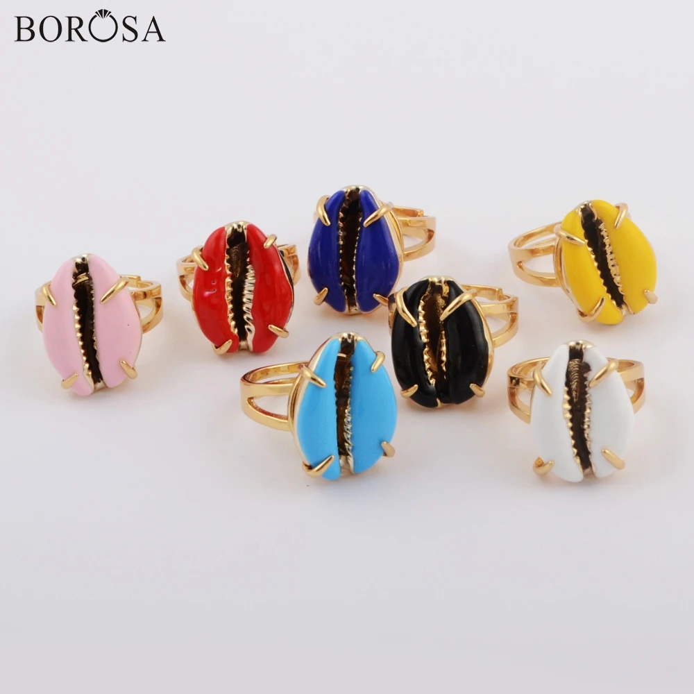 BOROSA Shell Rings 5/10PCS Gild Claw Rainbow Natural Cowrie Ring mix colors Adjustable for Women Gifts ZG0419 | Украшения и
