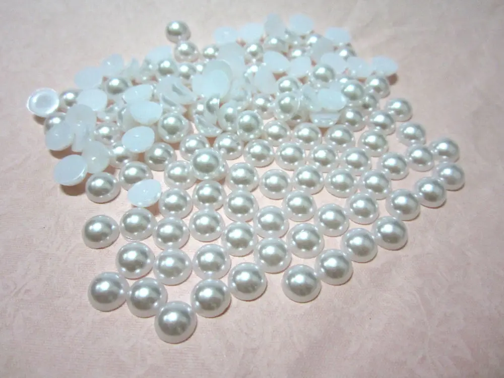 200 pieces/lot 8mm WHITE Half plastic Pearl Bead Flat Back Scrapbook / Flatback Beads DIY wedding decoration B026 | Дом и сад