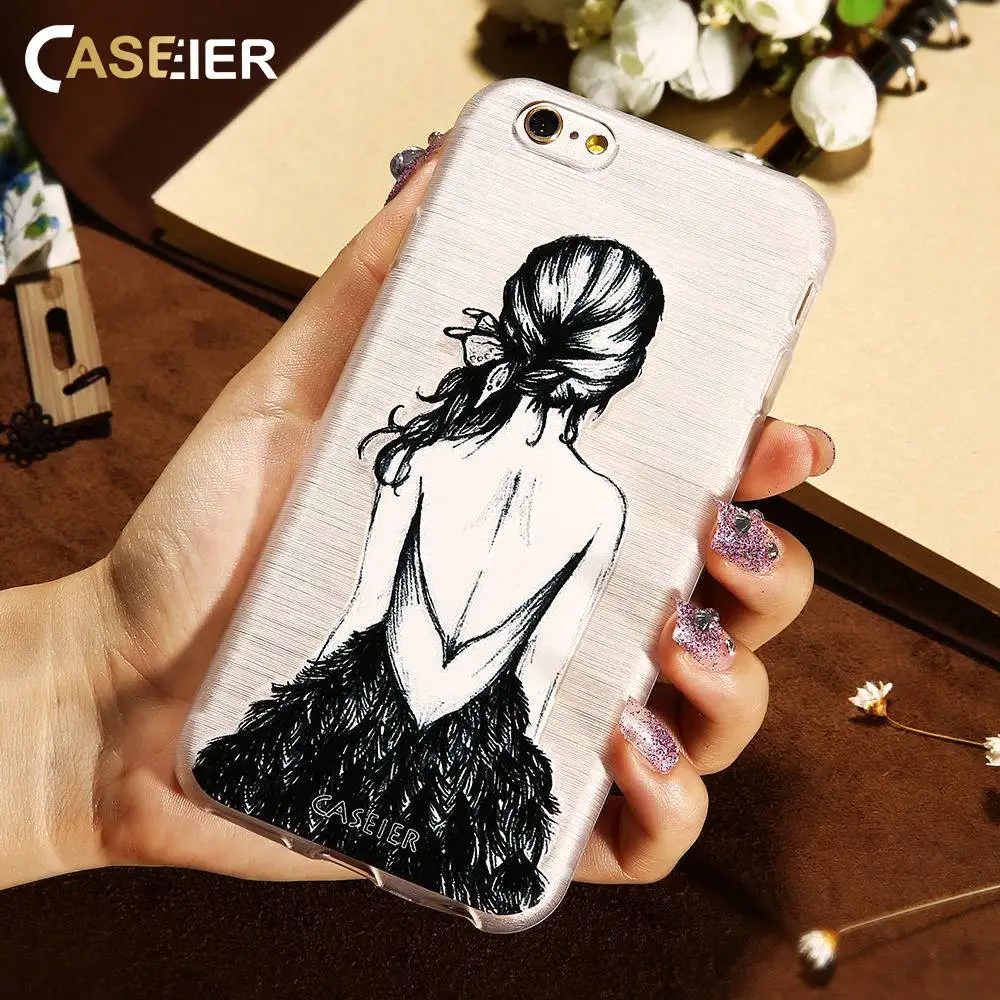 Caseier девушка рисунком чехол для телефона iPhone 7 8 6 6S Plus прекрасный Чехол 5 5S se X
