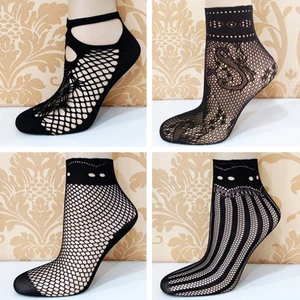Топ женские тонкие волнистые носки модные сексуальные разнообразные новые черные сетчатые кружевные ажурные женские мягкие короткие носки с татуировкой