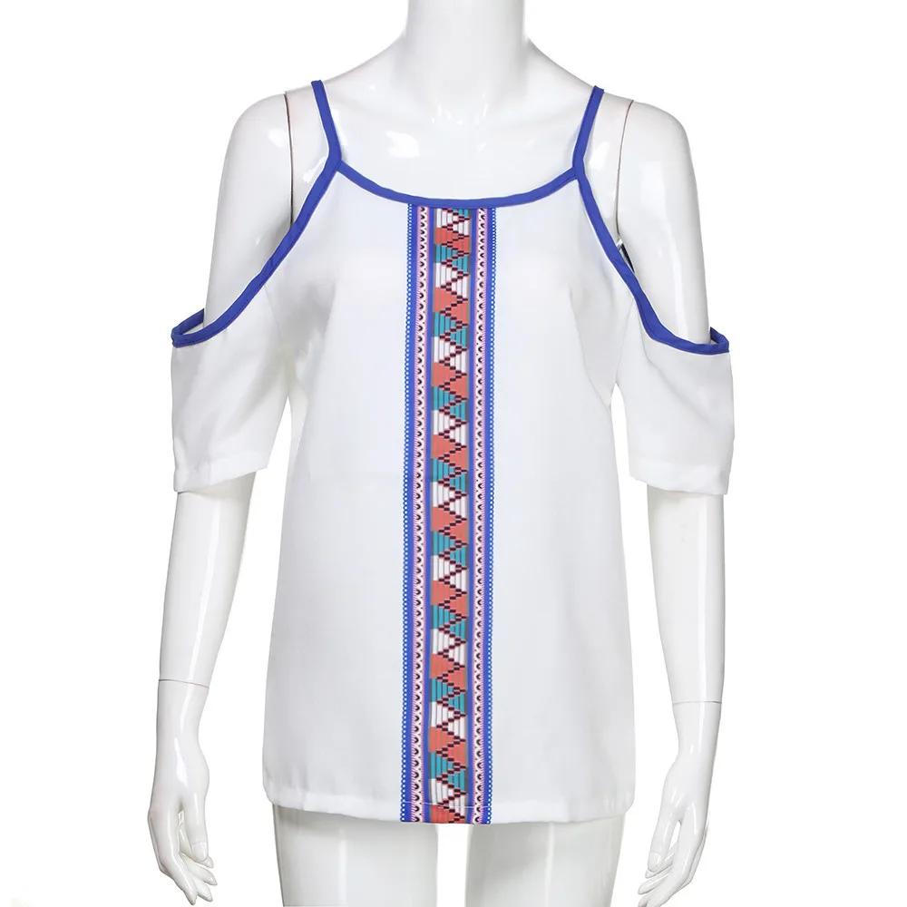 

Women Shirts Chiffon Blouses Short Sleeve Geometric Print Strapless Tops Shirts Women Shirt Chiffon