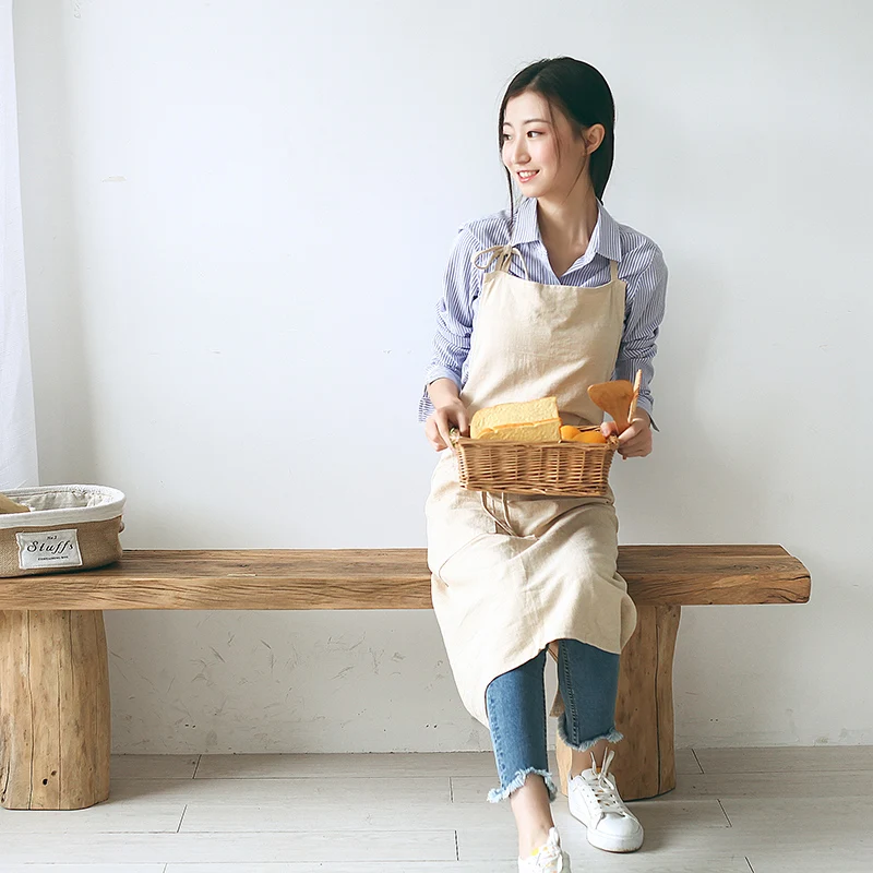 Retro Washed Cotton Aprons for Woman Man Kitchen Cooking Cafe Shop Waiters Gift Apron Indolent Style Bibs Dark Gray/ Creamy | Дом и сад