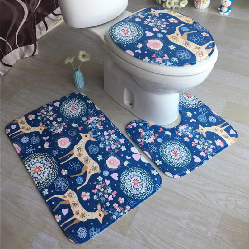 Фланель 3D принт Нескользящие 3 шт./компл. чехол сиденья для унитаза WC крышки
