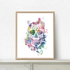 Художественный постер День мертвецов с изображением сахарного черепа, акварельный Цветочный Череп, готический журавль, тату, настенный подарок, Картина на холсте, домашний декор