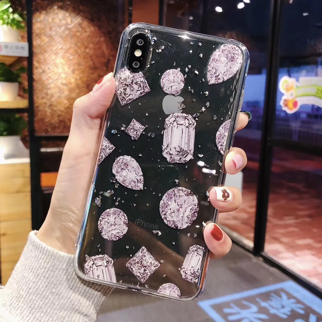 Diamond Jewelry Pattern Glitter Sparkle Gold Foil Case Cover For iPhone 6 6s 7 8 Plus 10 X XS XR Max Soft Silicone TPU Cases |