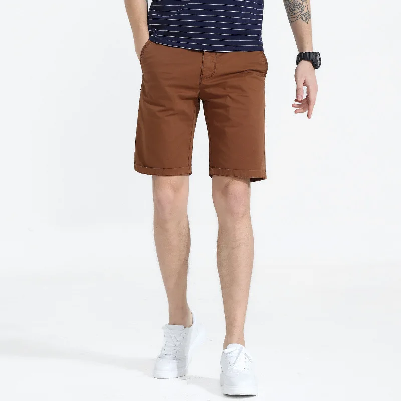 Коричневый промывают хлопок Classic Fit дышащие шорты принт Лето Повседневное