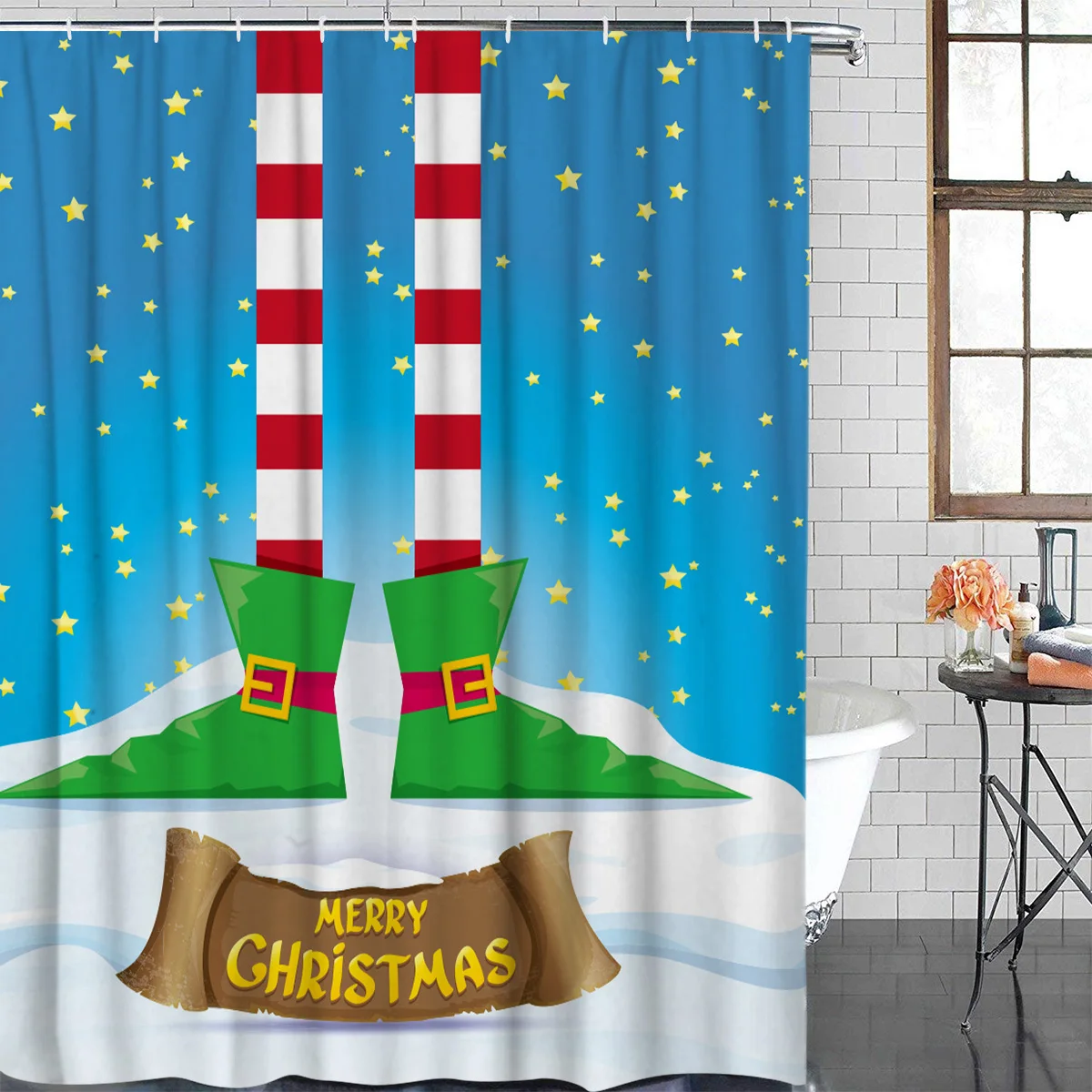 SHOWHOME Shower Curtain Christmas Festival Cartoons Happy Snow Alphabet Children Bathroom Decoration | Дом и сад
