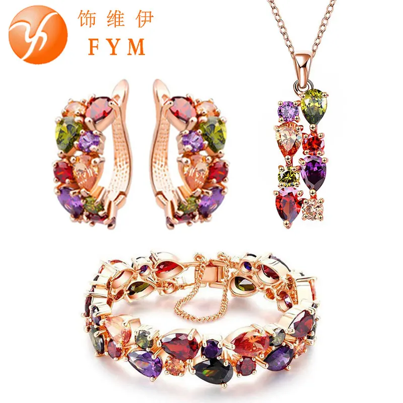 Женский комплект ювелирных изделий FYM ожерелье из разноцветных кристаллов