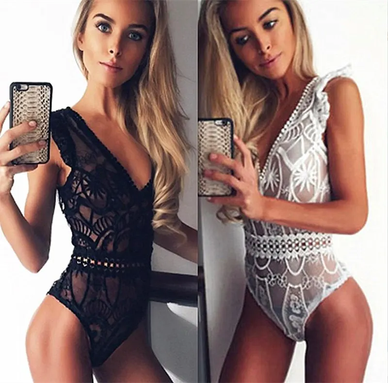 Сексуальное Кружевное боди женский модный ажурный черный сетчатый комбинезон