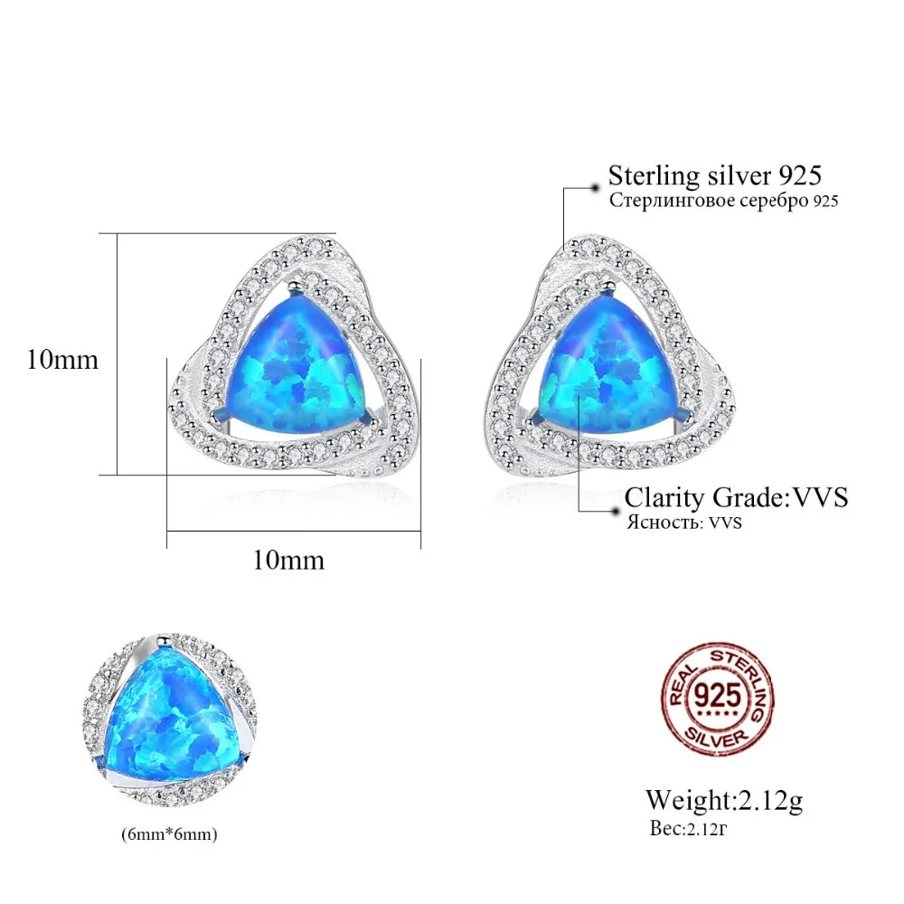 CZCITY 925 Sterling Silver Luxury 6mm Fire Opal Stud Earrings for Women Blue/White/Green Brightly Fine Jewelry Brincos | Украшения и