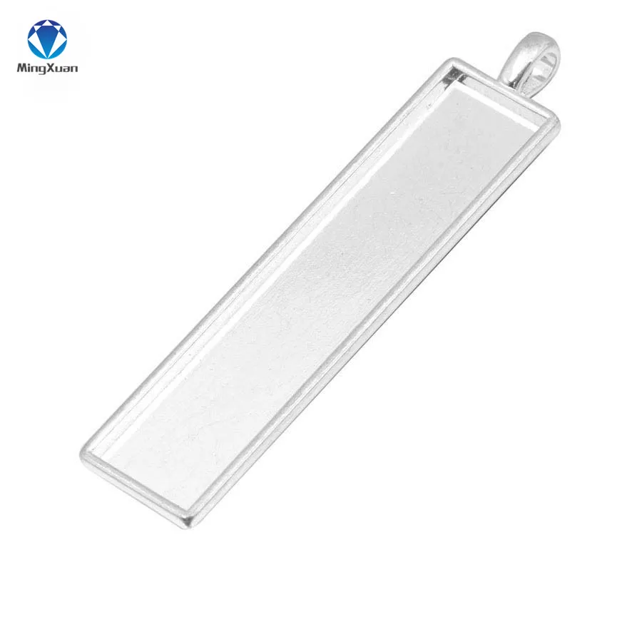 Silver MINGXUAN 10 шт./лот Ретро 10X50 мм Прямоугольник внутренний размер подвески настройки основы для кабошонов ободок Пустые лотки Fit Кабошон Камея DIY - Цвет: Silver
