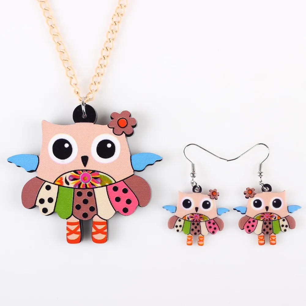 Bonsny брендовый ювелирный набор кулон в виде совы висячие серьги пять цветов хит