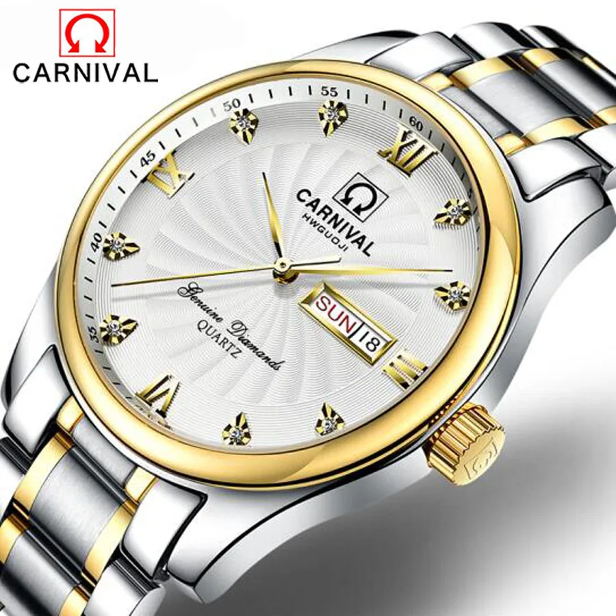 

Relogio Masculino Carnival Luxury Mens Watches Top Brand Fashion Business Watch Men Sports Full Steel Waterproof watch Clock