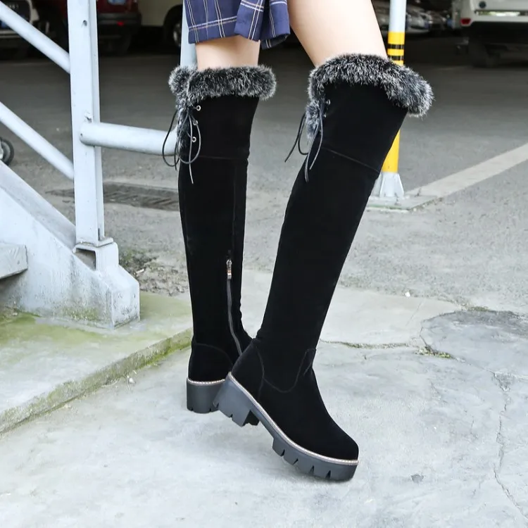 Г., Botas Mujer, большие размеры 34-43, брендовые Дизайнерские Сапоги выше колена на толстой подошве, на платформе, облегающие, длинные, зимние, Осенние, X81-6