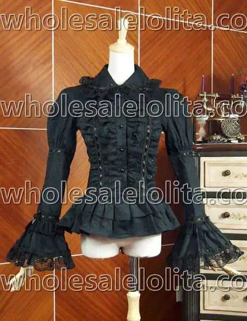 Викторианская готическая Черная хлопковая блузка топ рубашка накидка в стиле