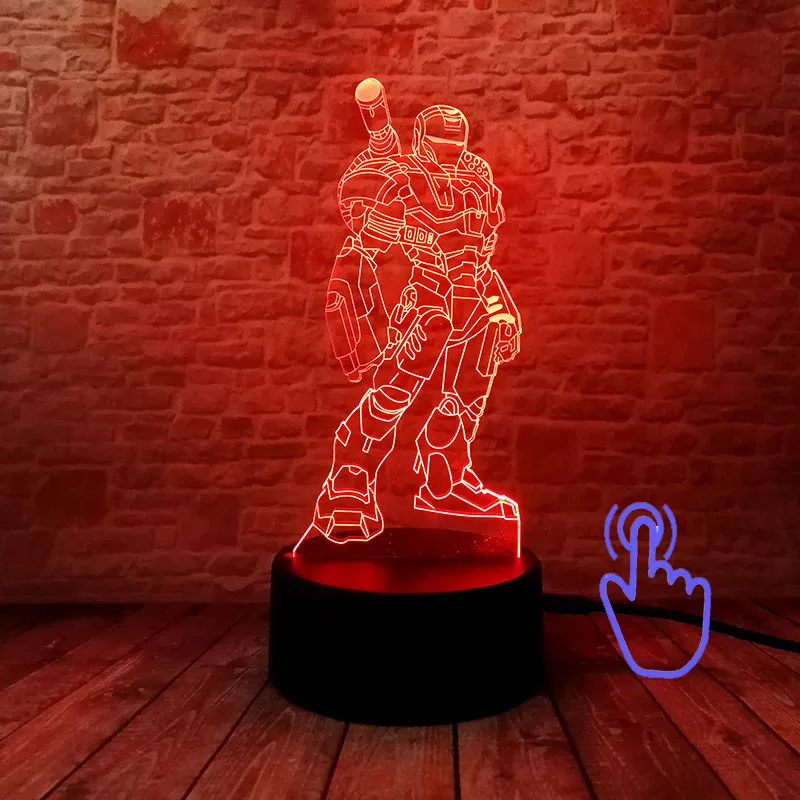 Touch Switch 6 Плавающие Мстители фигурка железного человека 3D иллюзия светодиодный настольный Ночной светильник 7 цветов меняющийся светильник Marvel Железный человек Маска Figma светильник игрушка - Цвет: Touch Switch 6