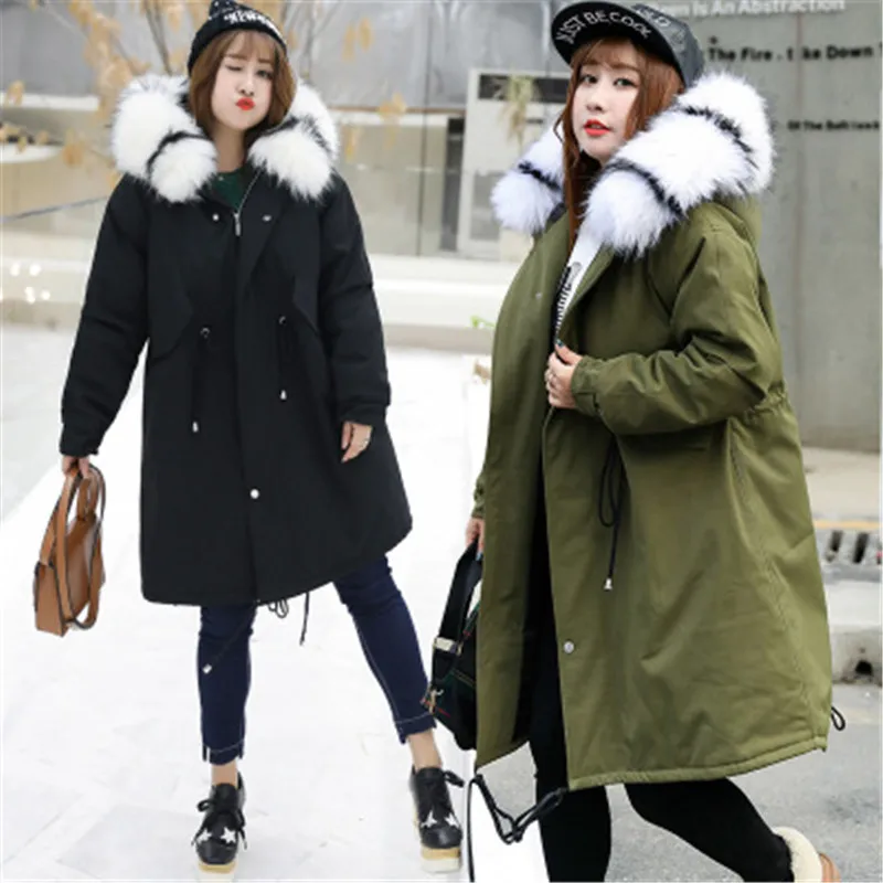 High Quality Winter Coat Women Hooded Long Army Green Overcoat Black Parkas 4XL 110KG Large Size Warm Lady Jackets 746