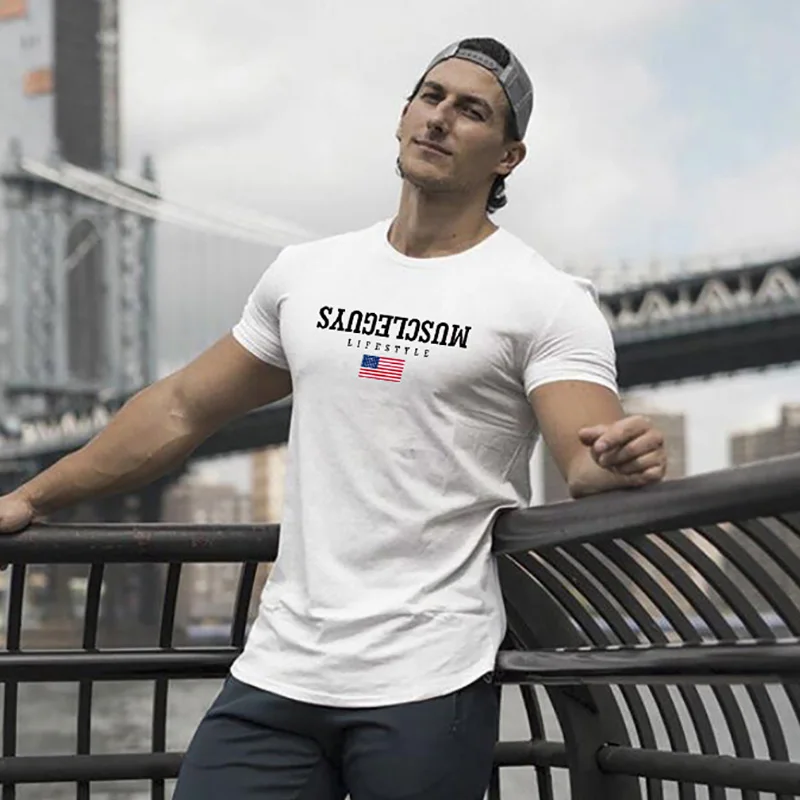 Muscleguys Liftstyle летняя модная мужская футболка с коротким рукавом для фитнеса Мужская одежда для тренажерных залов облегающая футболка хип-хоп топ тройники