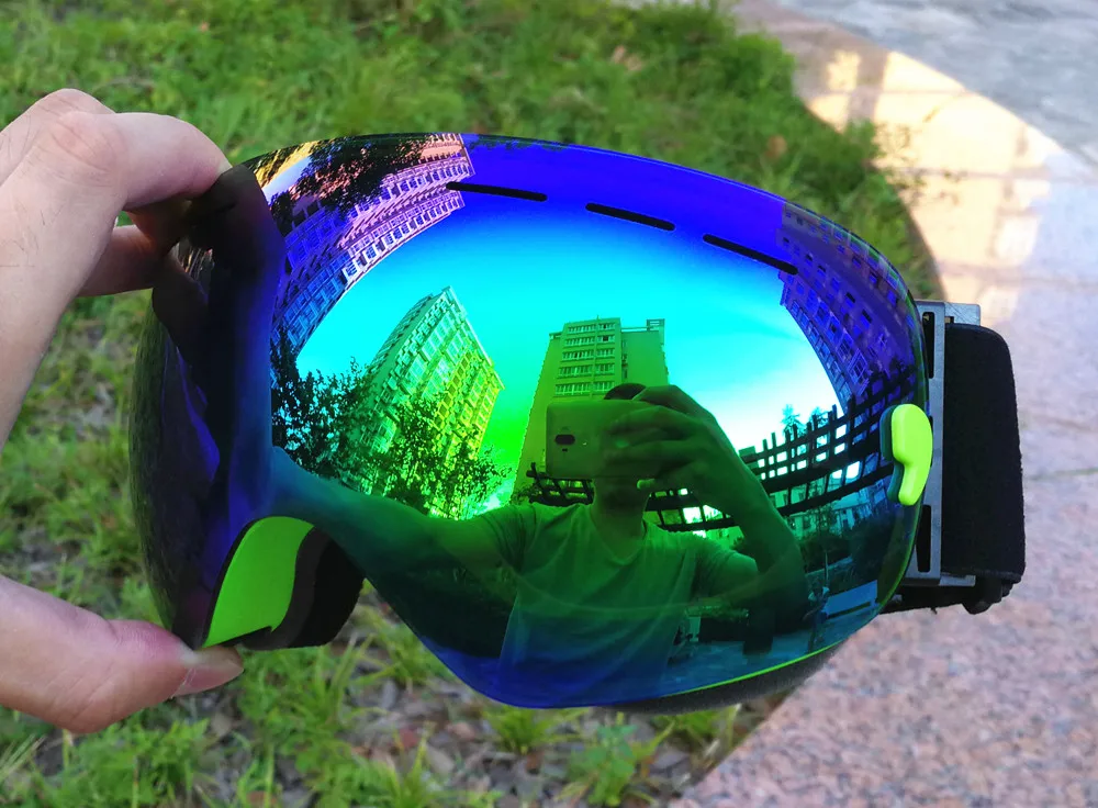 Брендовые лыжные очки, двухслойные, UV400, анти-туман, большая Лыжная маска, очки для катания на лыжах, для мужчин и женщин, для снега, сноуборда, поляризационные линзы