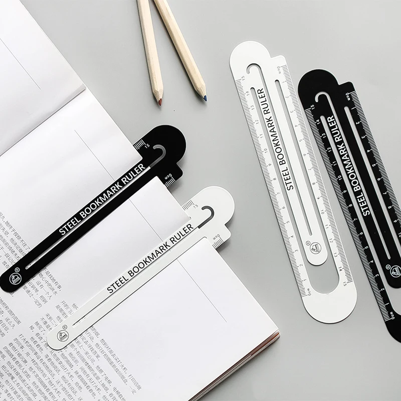 

Creative Portable Black White Metal Straight Ruler Drawing Tool Bookmarks Office School Supplies