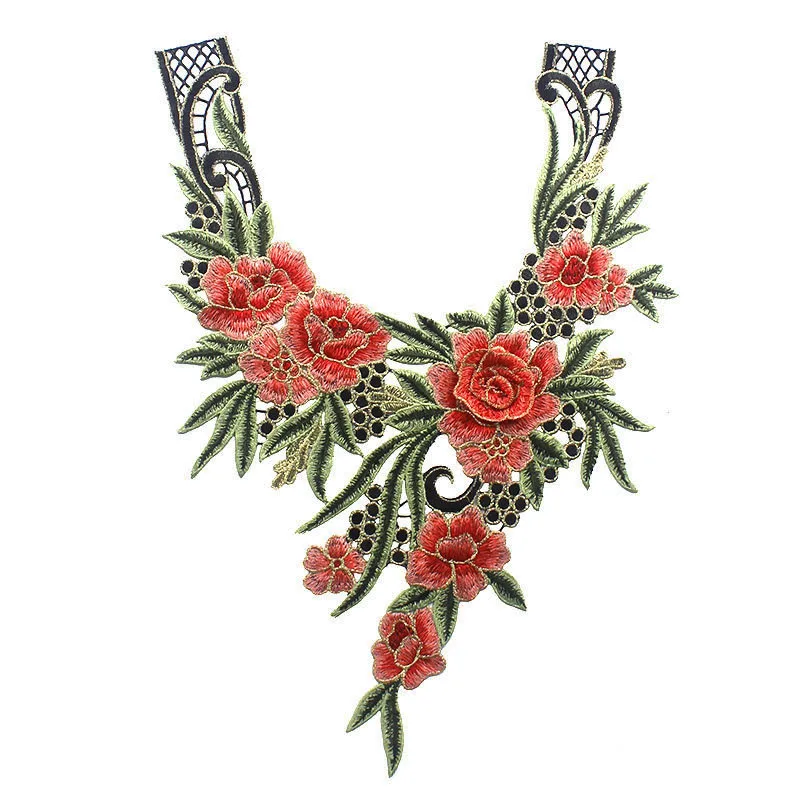 1piece 3D Ornge Green Flower Embroidery Applique Patches Sew on Cord Guipure Motif Embellishment Sewing Accessory T2335 | Дом и сад