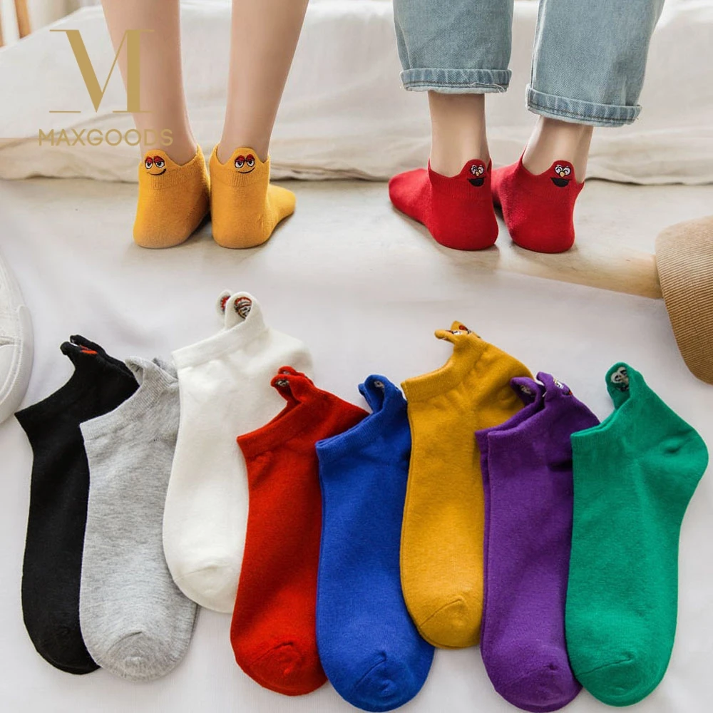 Необычные дышащие милые хлопковые носки с низким вырезом ярких цветов для женщин