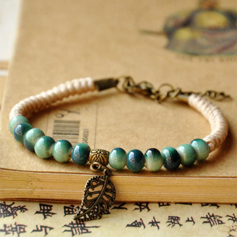 Женские и мужские браслеты с шармами в виде листьев регулируемые керамическими