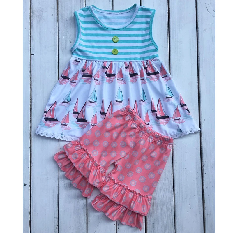 Прямая поставка летняя новая стильная одежда для маленьких девочек комплекты