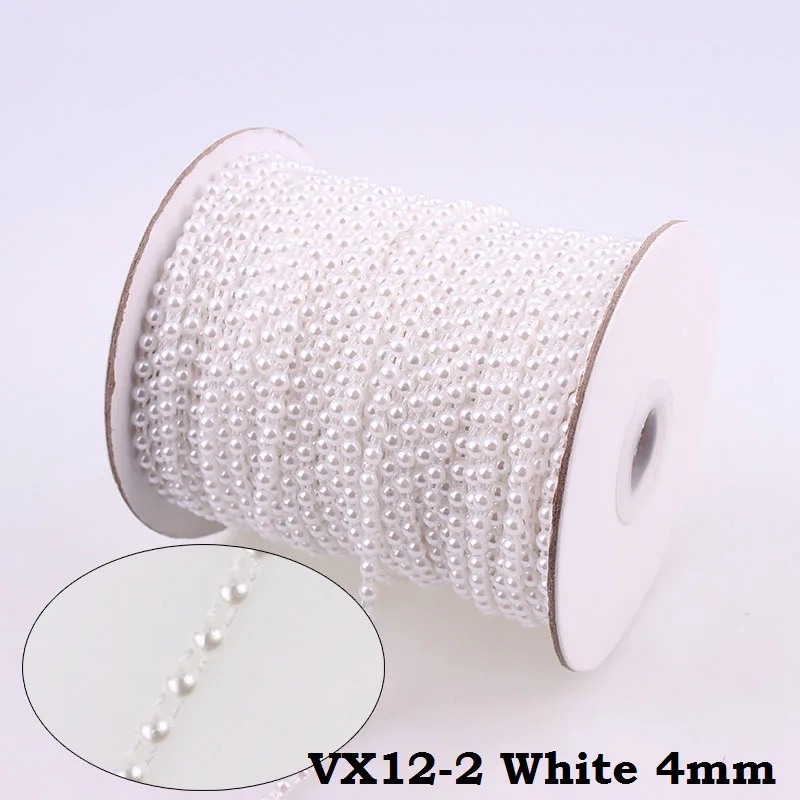 White 4 мм, 2 цвета, имитация жемчуга, нити 50 м/рулон, полукруглые бусины, гирлянда, цепочка в рулонах, веревка для свадебного украшения, рукоделие - Цвет: White