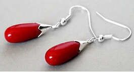 

Bridal jewelry free shipping hot sellSterling Silver Red CORAL Gem stone Dangle Earring Dangle Earrings