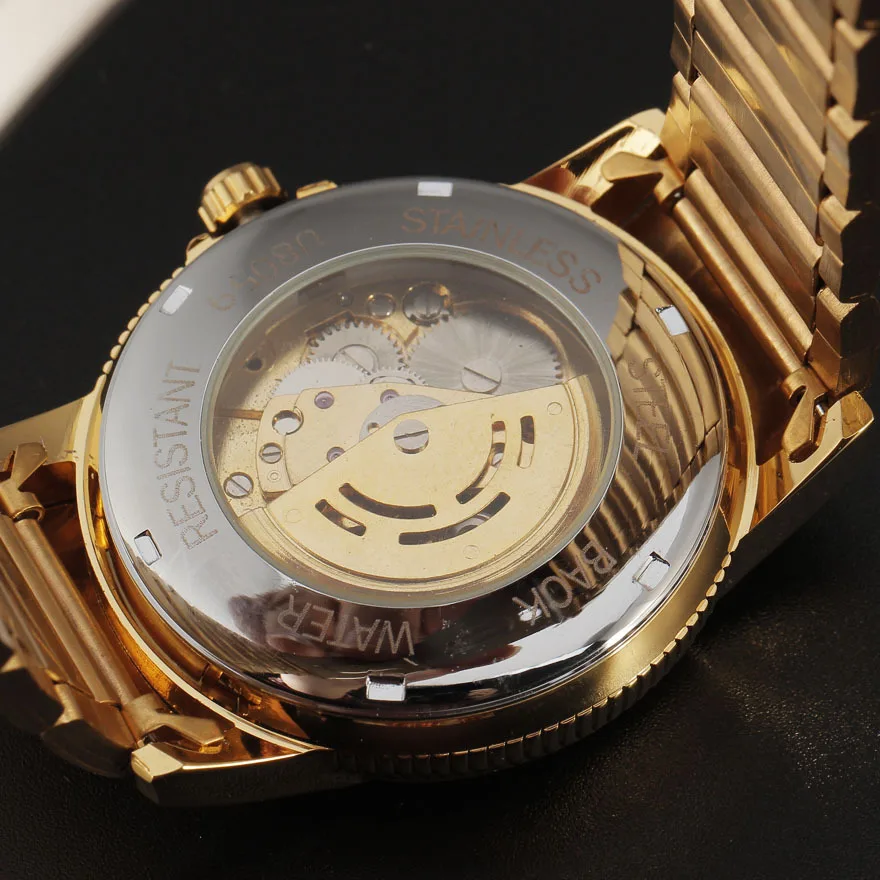 Роскошные часы Winner королевские с резьбой черные золотые каркасом Orologi Uomo Uhren